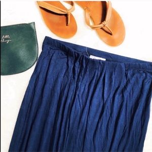 Plus // Navy Shirred Midi Skirt